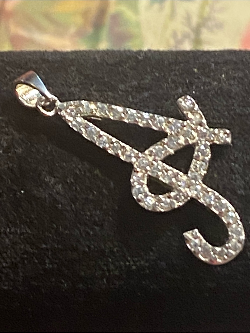 Authentic 925 Sterling Silver Cursive A Pendant Iced Out Pave Script Charm